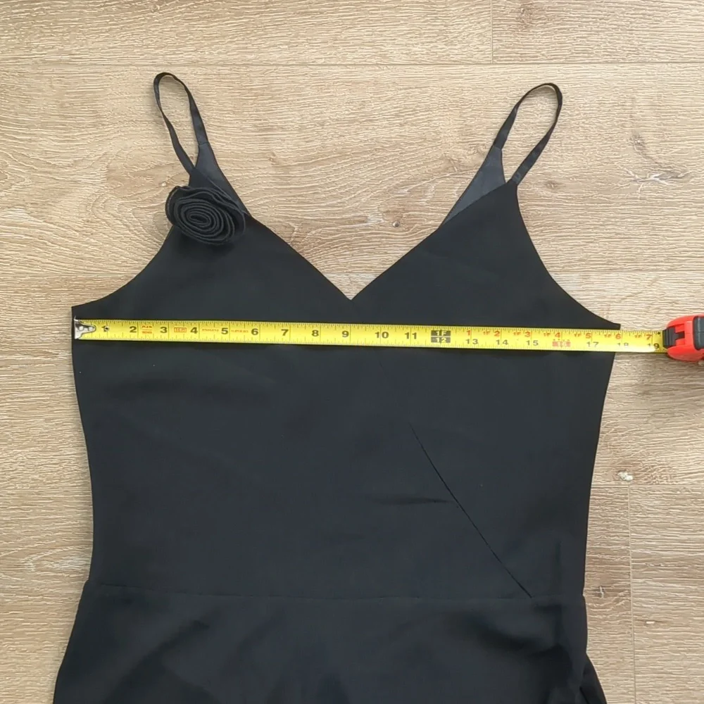 Vintage Kathie Lee Bias Cut Midi Black Dress With Rosette Women's 8/10 - Picture 4 of 6